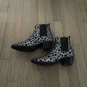 Saint Laurent Black and Silver Star Patterned Ankle Boots